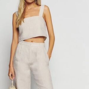 Reformation Olivia Linen Two Piece Oatmeal - Size 10